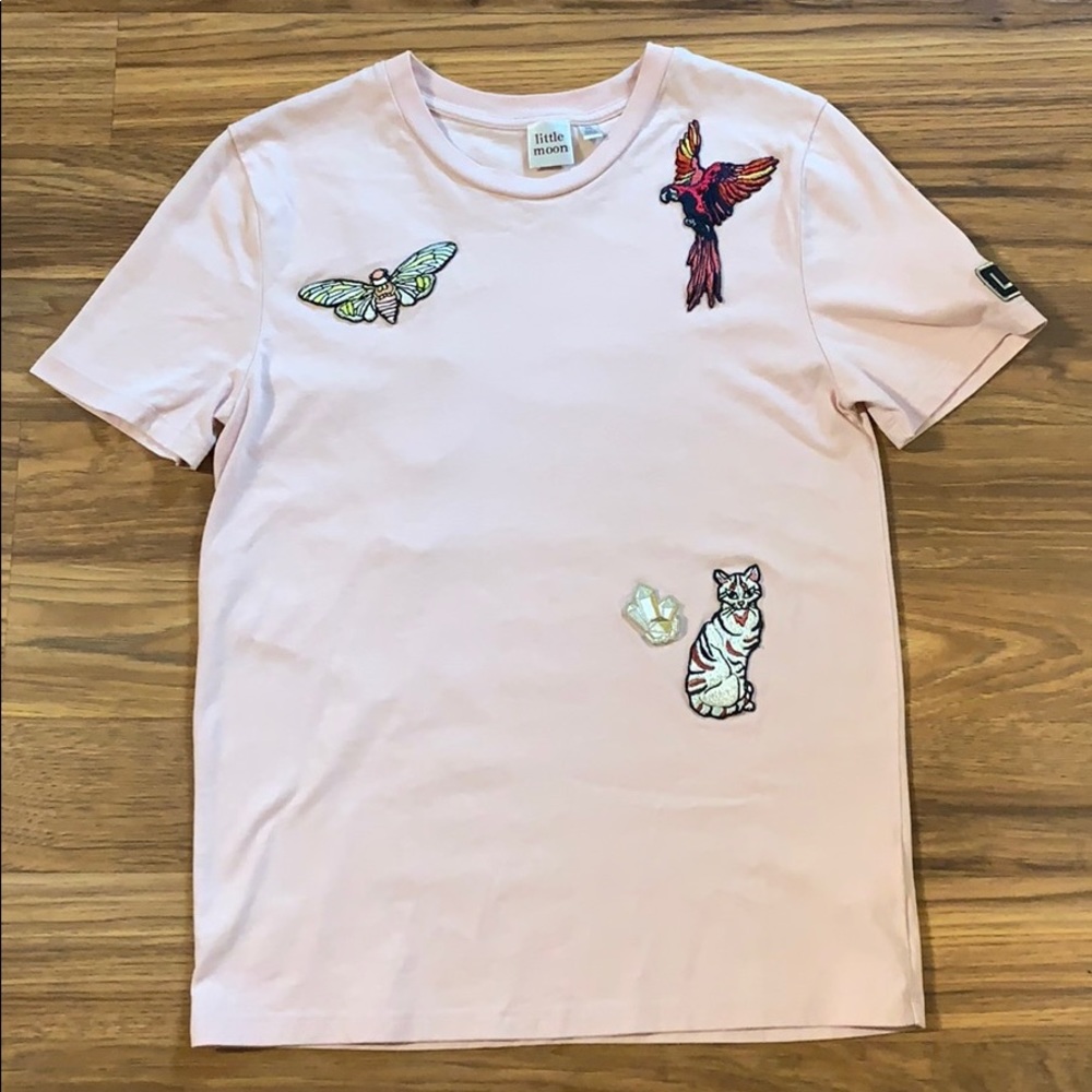 Little Moon Pink Embroidered Patch Shirt